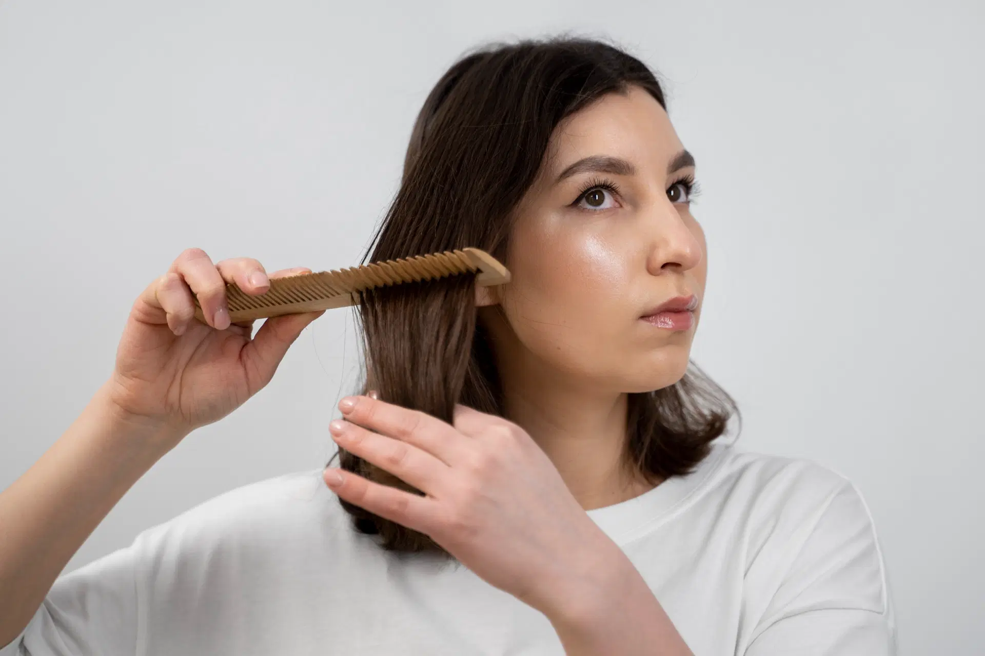 Female client after hair recovery treatment